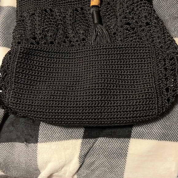 EUC The Sak McClaren Crochet Tote Purse with attached wristlet. Black. - Picture 7 of 17